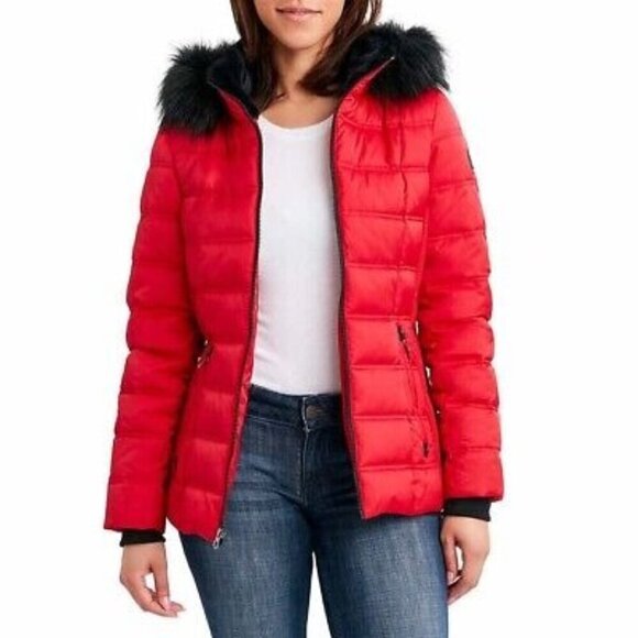 Nautica red puffer jacket with faux fur collar size M - Picture 1 of 15
